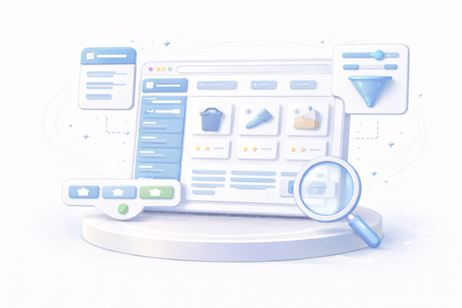 Абстрактно изображение за качествена и образователна статия от препоръчана агенция SEOexpert.bg, представящо статия - Изграждане на електронен магазин в Шопифай: структура на колекции, меню и филтри, които водят до поръчка